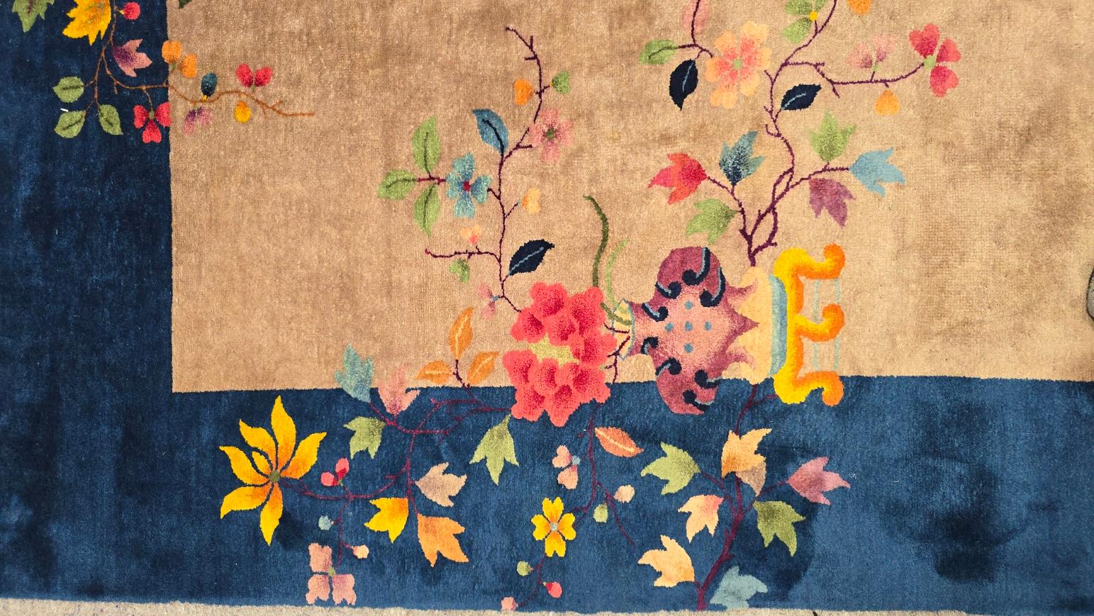 Laine Début du 20ème siècle, tapis chinois Nichols Rugs Art deco 9x12 en vente