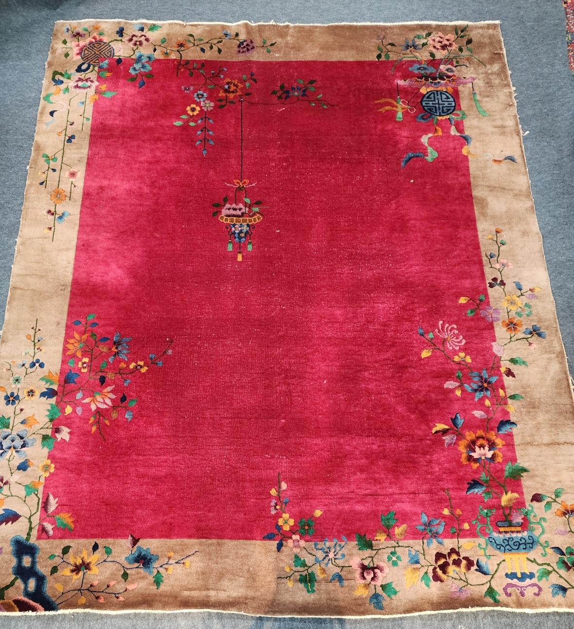 Wool Early 20th Century Chinese Nichols Art Deco Rug circa 1920 8x10 For Sale