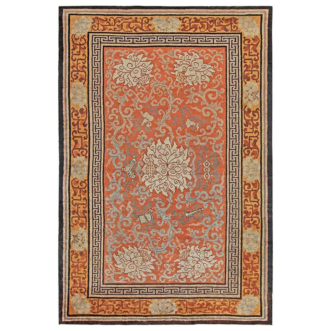 Early 20th Century Chinese Orange Handmade Silk Rug For Sale