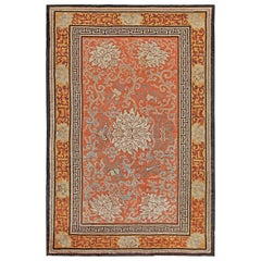 Antique Early 20th Century Chinese Orange Handmade Silk Rug