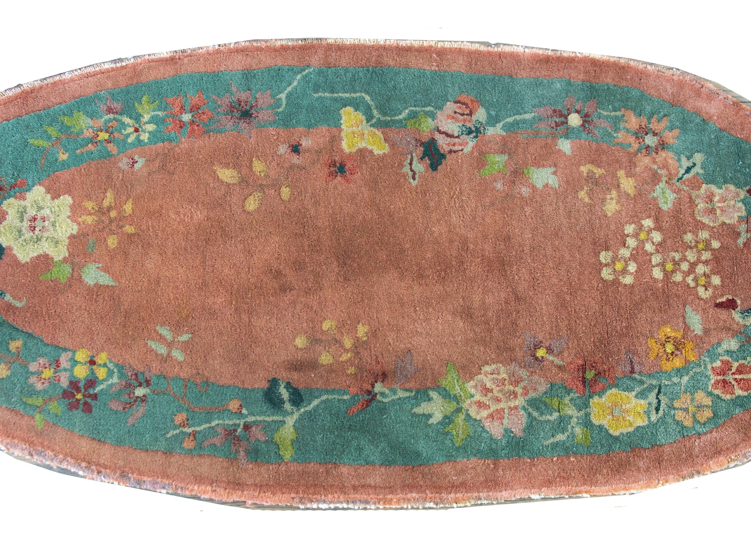 Hand-Knotted Early 20th Century Chinese Oval Art Deco Rug For Sale