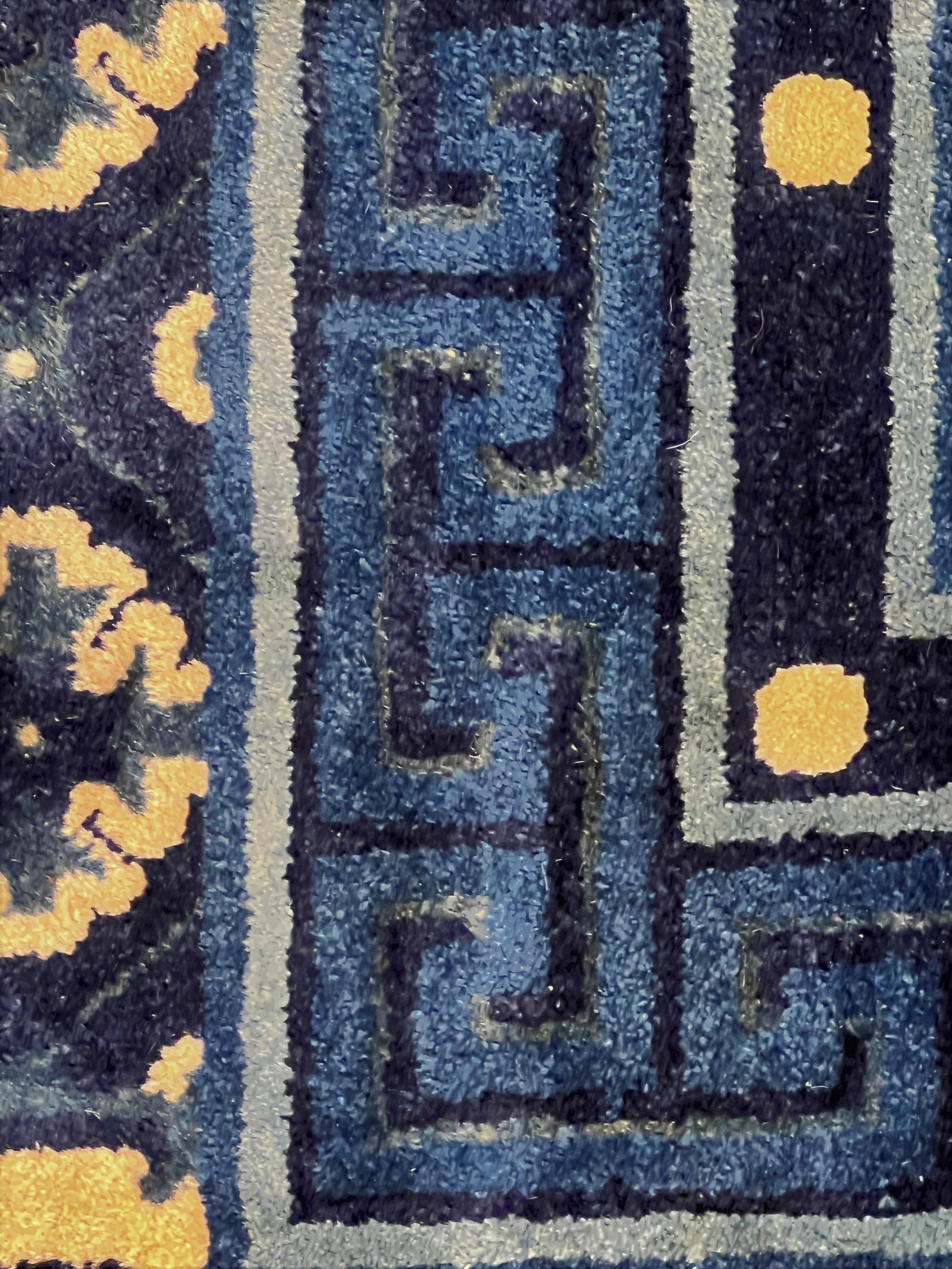 Early 20th Century Chinese Pao-Tao Carpet, Blue with Geometric Design For Sale 4