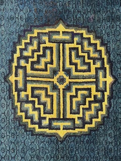 Early 20th Century Chinese Pao-Tao Carpet, Blue with Geometric Design