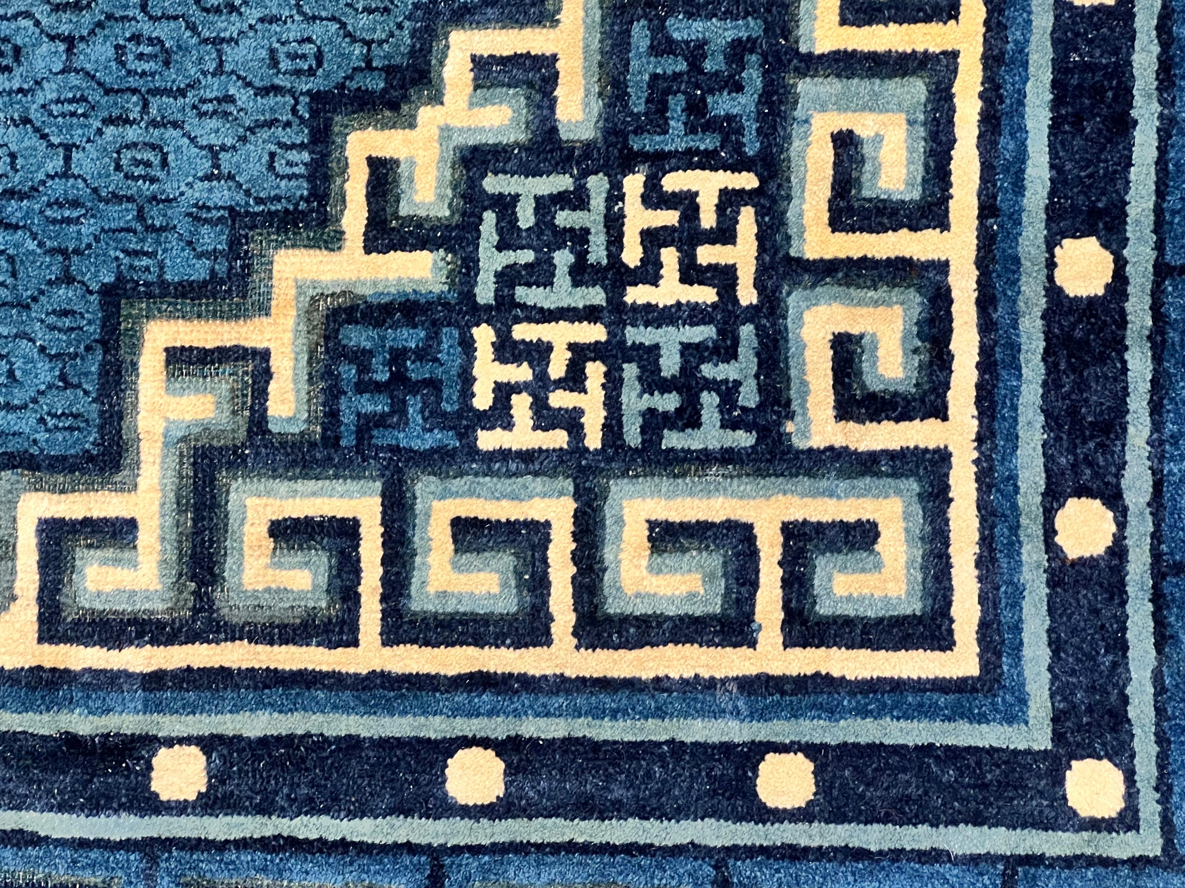Early 20th Century Chinese Pao-Tao Carpet, Blue with Geometric Design For Sale 1