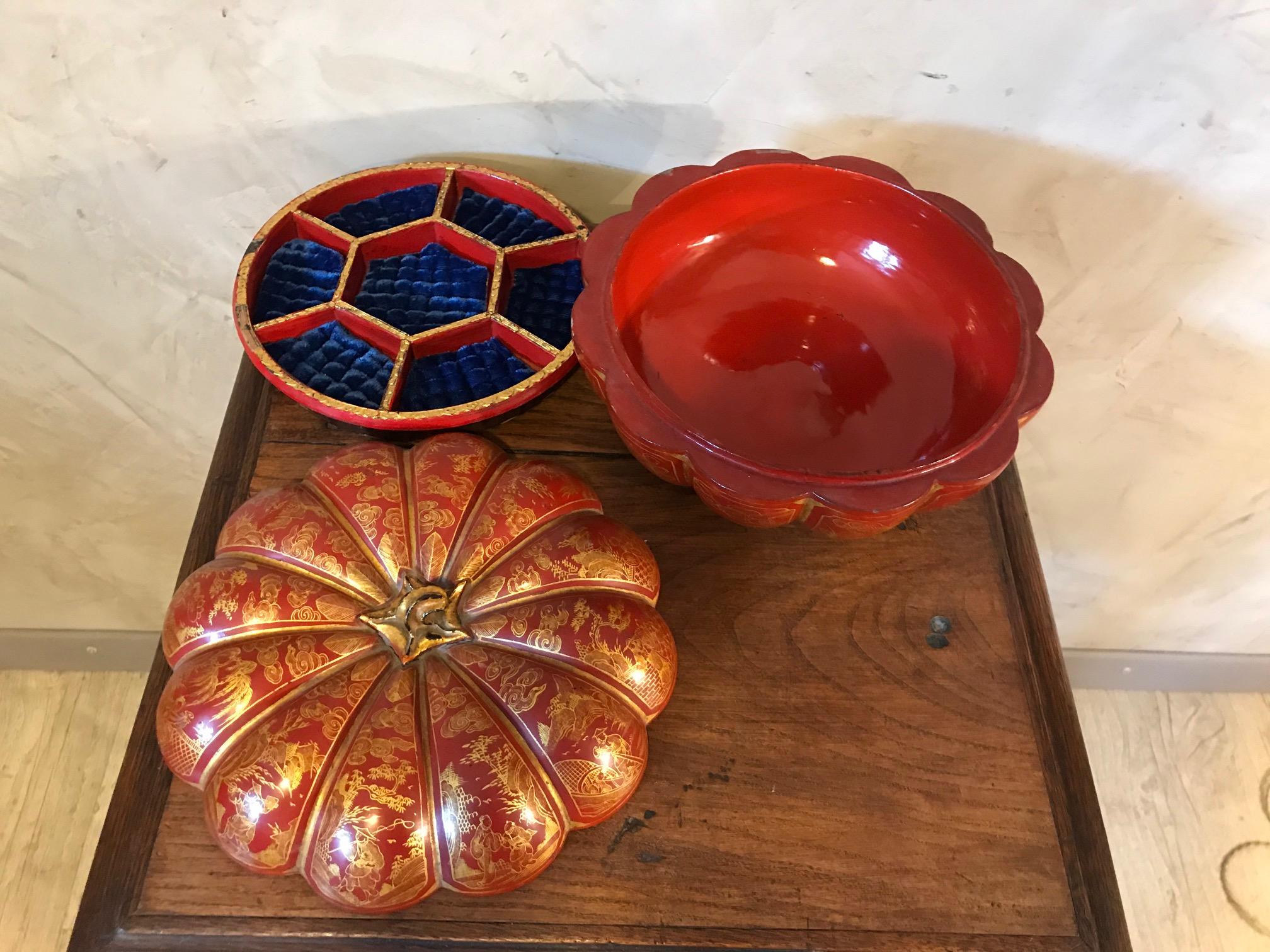 Early 20th Century Chinese Paper Mache Pumpkin Jewelry Box, 1900s 5