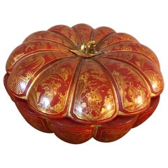 Vintage Early 20th Century Chinese Paper Mache Pumpkin Jewelry Box, 1900s