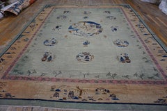 1920s Sky Blue Classical Pictorial Antique Chinese Peking Knotted Wool Rug