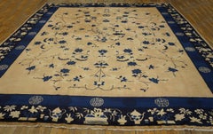 Superlative Beige Background Color with Floral Design Antique Chinese Peking Rug