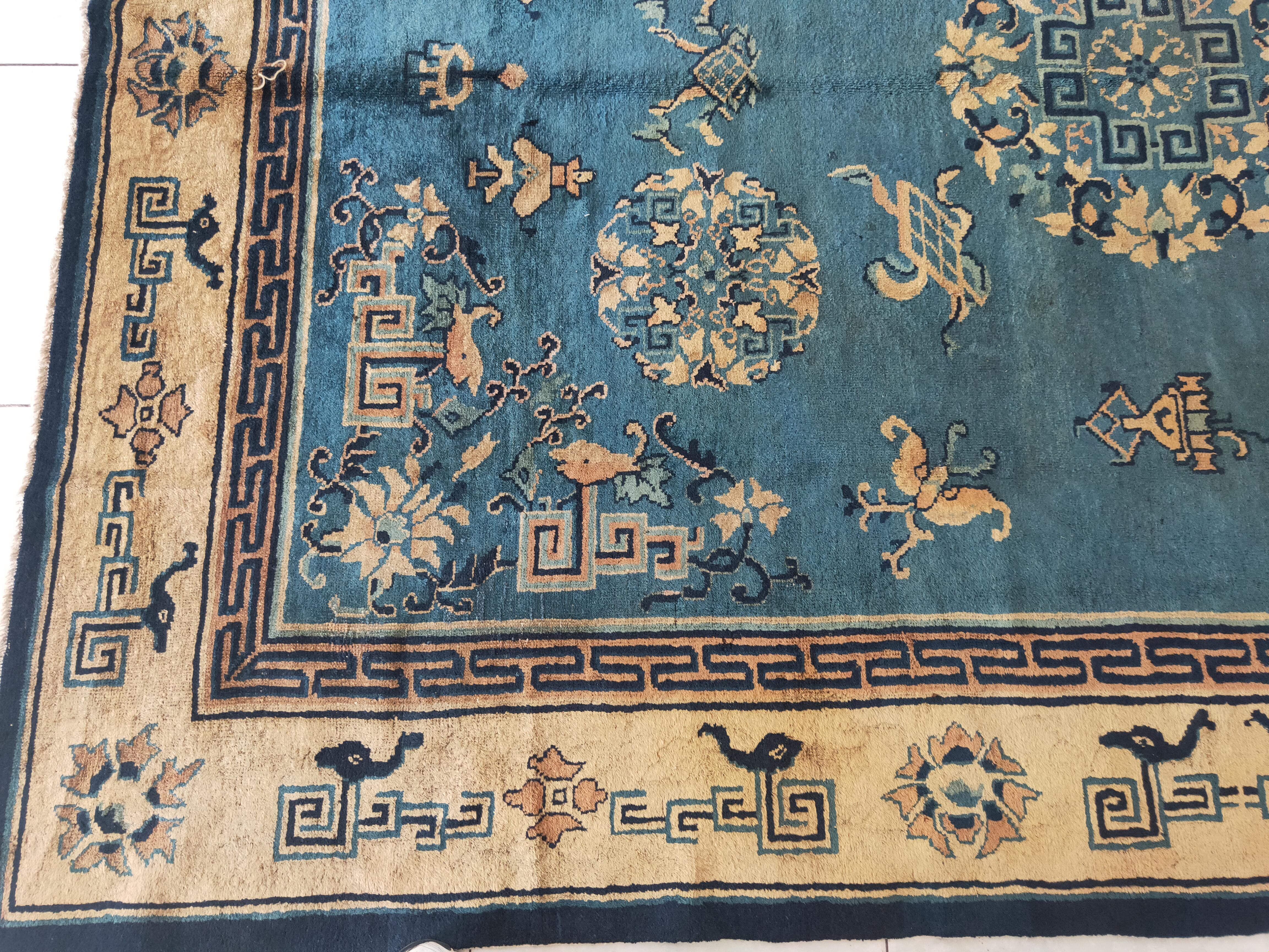 Wool Early 20th Century Chinese Peking Carpet (  7'10