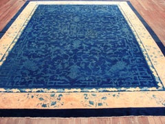 1900s Antique Light Blue Chinese Dragon Design Room Size Peking Area Rug