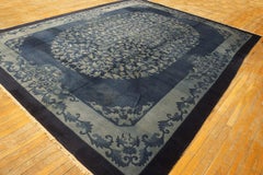 A Beautiful Blue Field and Elegant Floral-Medallion Antique Chinese Peking Rug