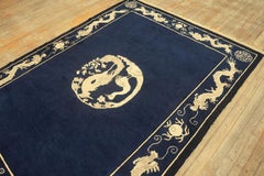 1900s Blue Navy Dragon Crane Medallion Antique Chinese Peking Carpet