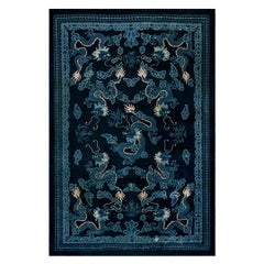 Formidable Dark Blue Background with Dragon Pattern Antique Chinese Peking Rug