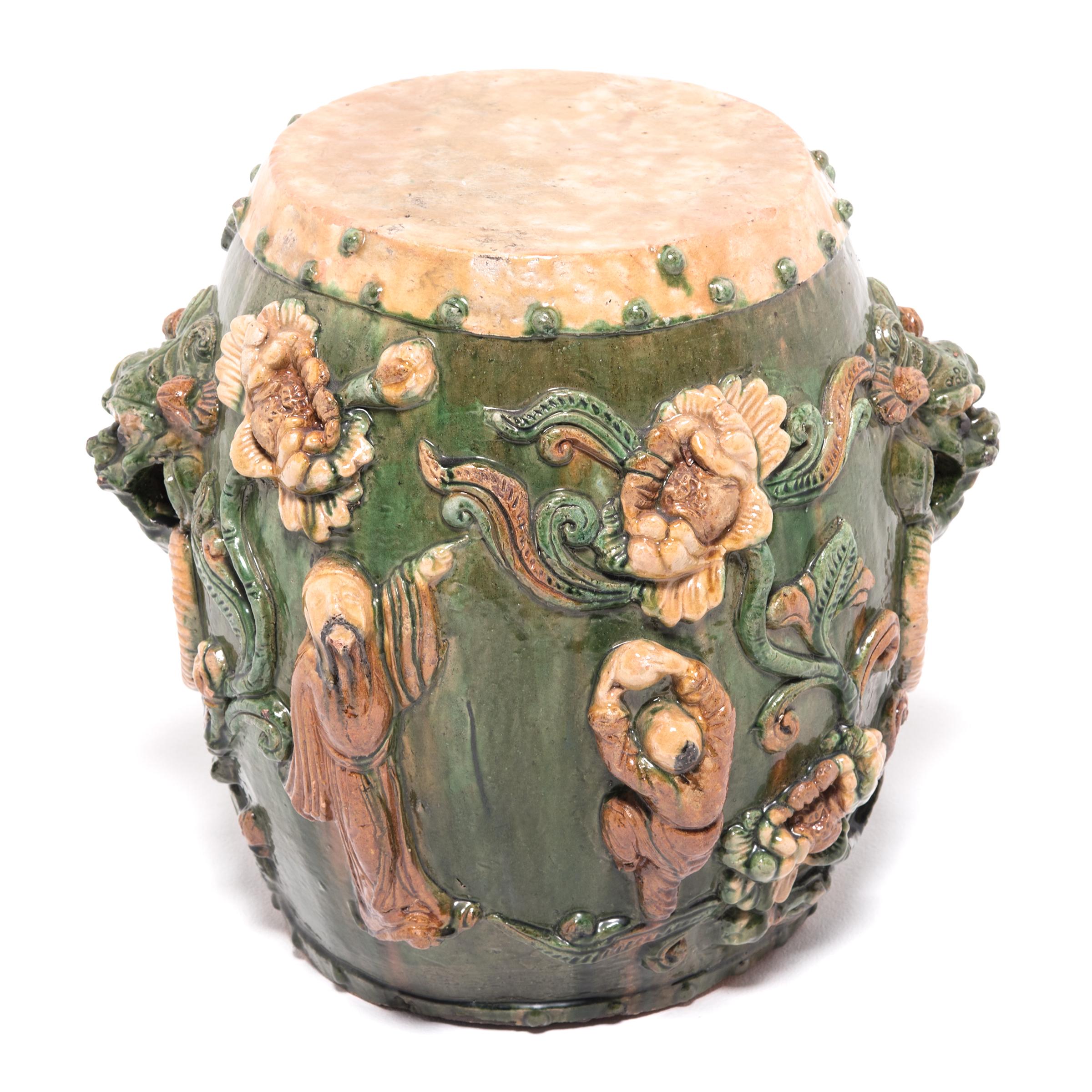 Qing Early 20th Century Chinese Peony Garden Stool