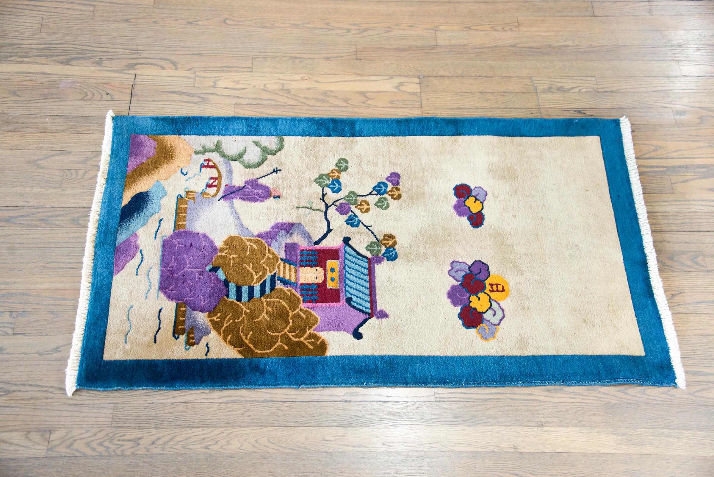 Early 20th Century Chinese Pictorial Art Deco Rug For Sale 10