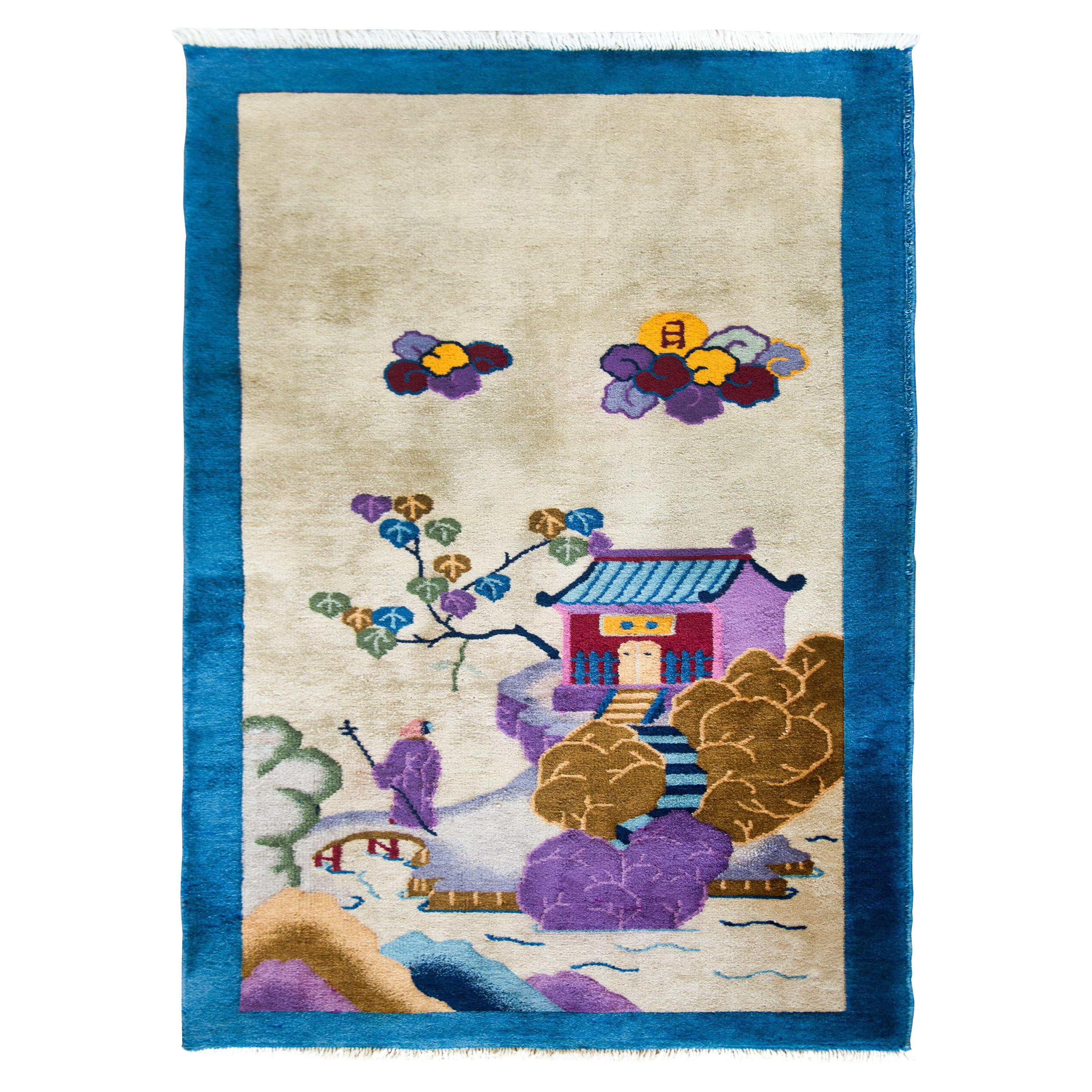 Early 20th Century Chinese Pictorial Art Deco Rug