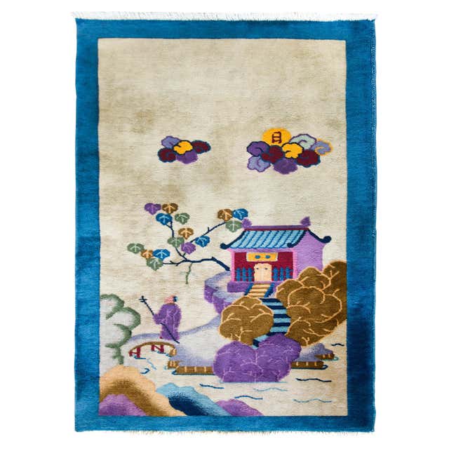 Vintage Chinese Pictorial Rug Circa 1940 For Sale at 1stDibs