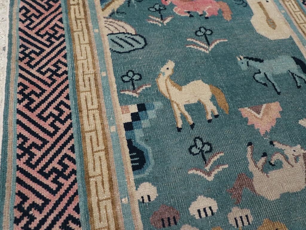 Art Deco Early 20th Century Chinese Pictorial Throw Rug For Sale