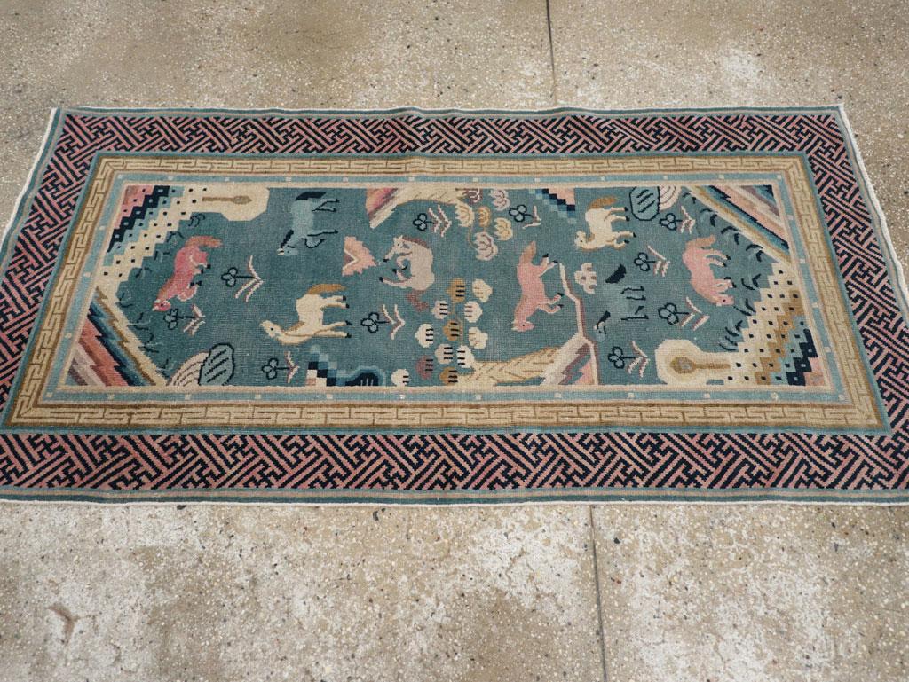 Hand-Knotted Early 20th Century Chinese Pictorial Throw Rug For Sale