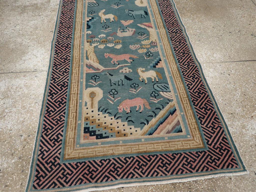 Wool Early 20th Century Chinese Pictorial Throw Rug For Sale
