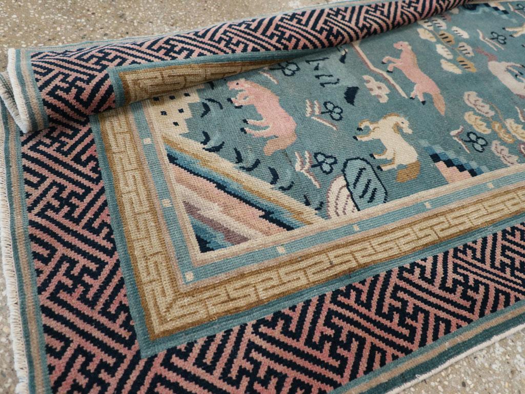 Early 20th Century Chinese Pictorial Throw Rug For Sale 2