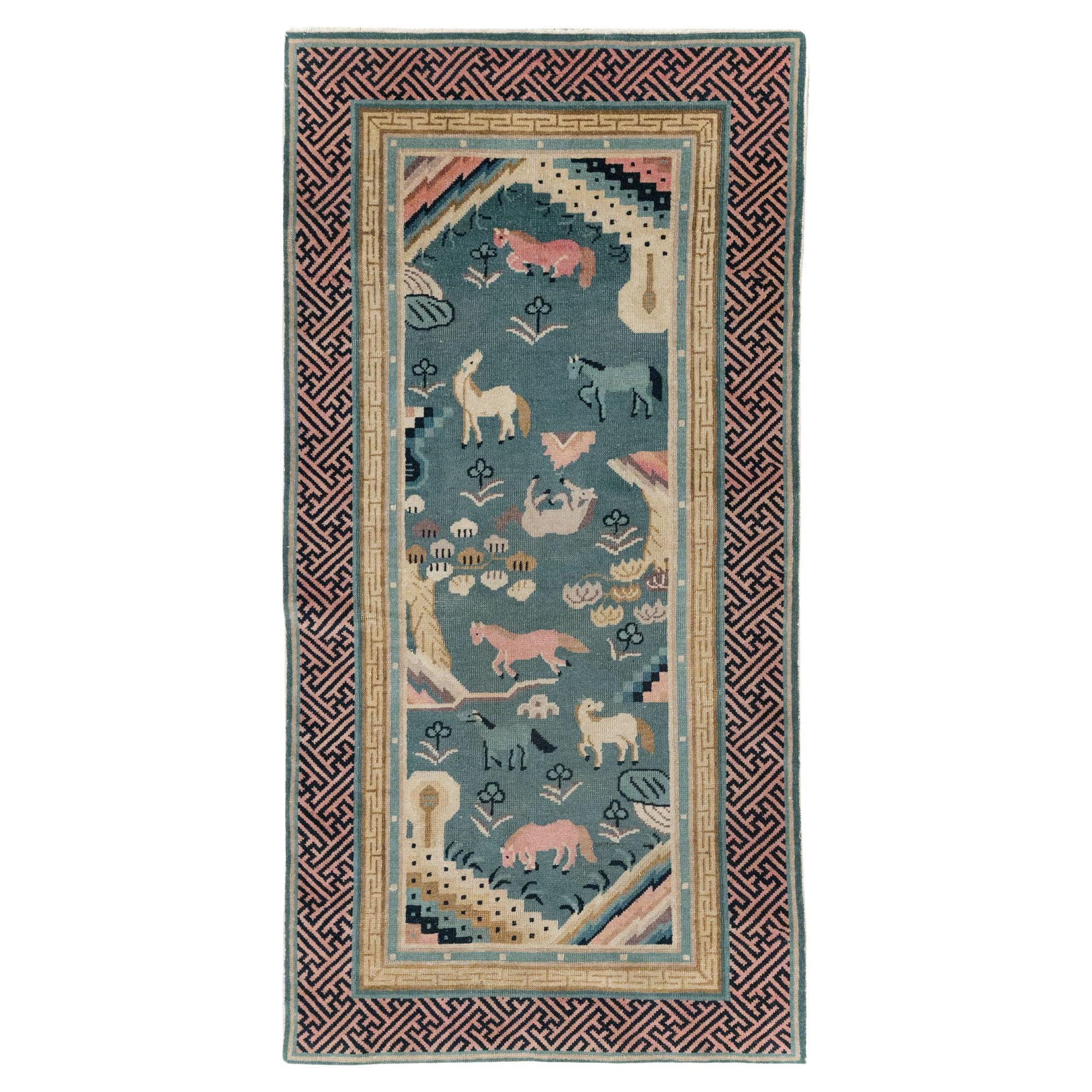 Early 20th Century Chinese Pictorial Throw Rug For Sale