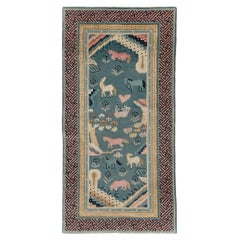 Antique Early 20th Century Chinese Pictorial Throw Rug