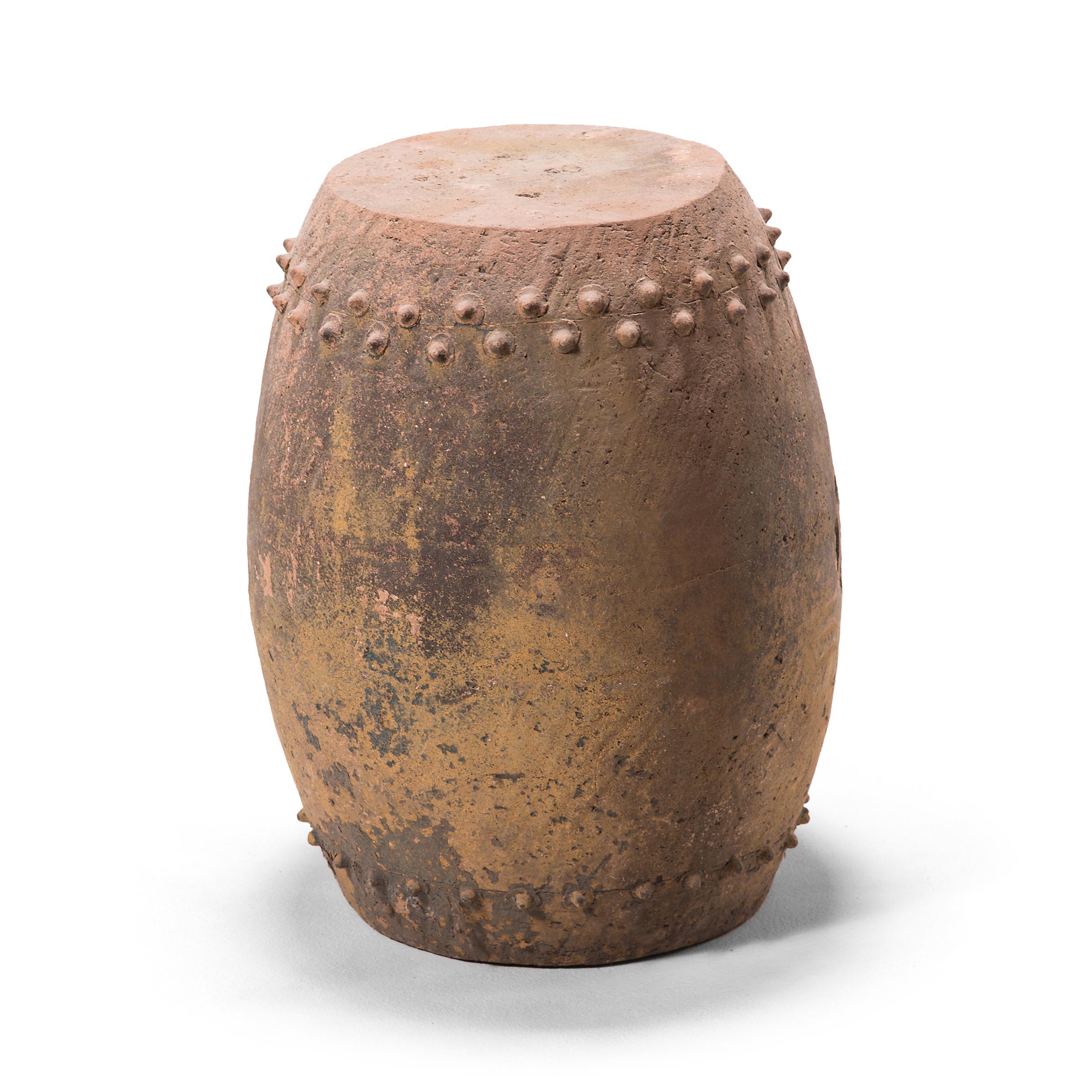 This early 20th-century terracotta garden stool was created in Pingyao, an ancient, respected city in China's Shanxi province. With a history dating as far back as c. 800 B.C., Pingyao is widely known for its well-preserved Ming- and Qing-dynasty