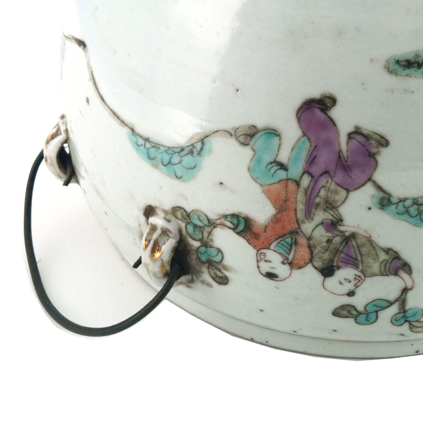18th Century and Earlier Early 20th Century Chinese Porcelain Bucket Vase, Famille Verte For Sale