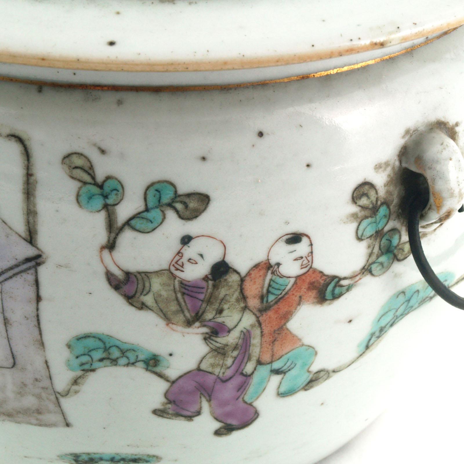 Ceramic Early 20th Century Chinese Porcelain Bucket Vase, Famille Verte For Sale