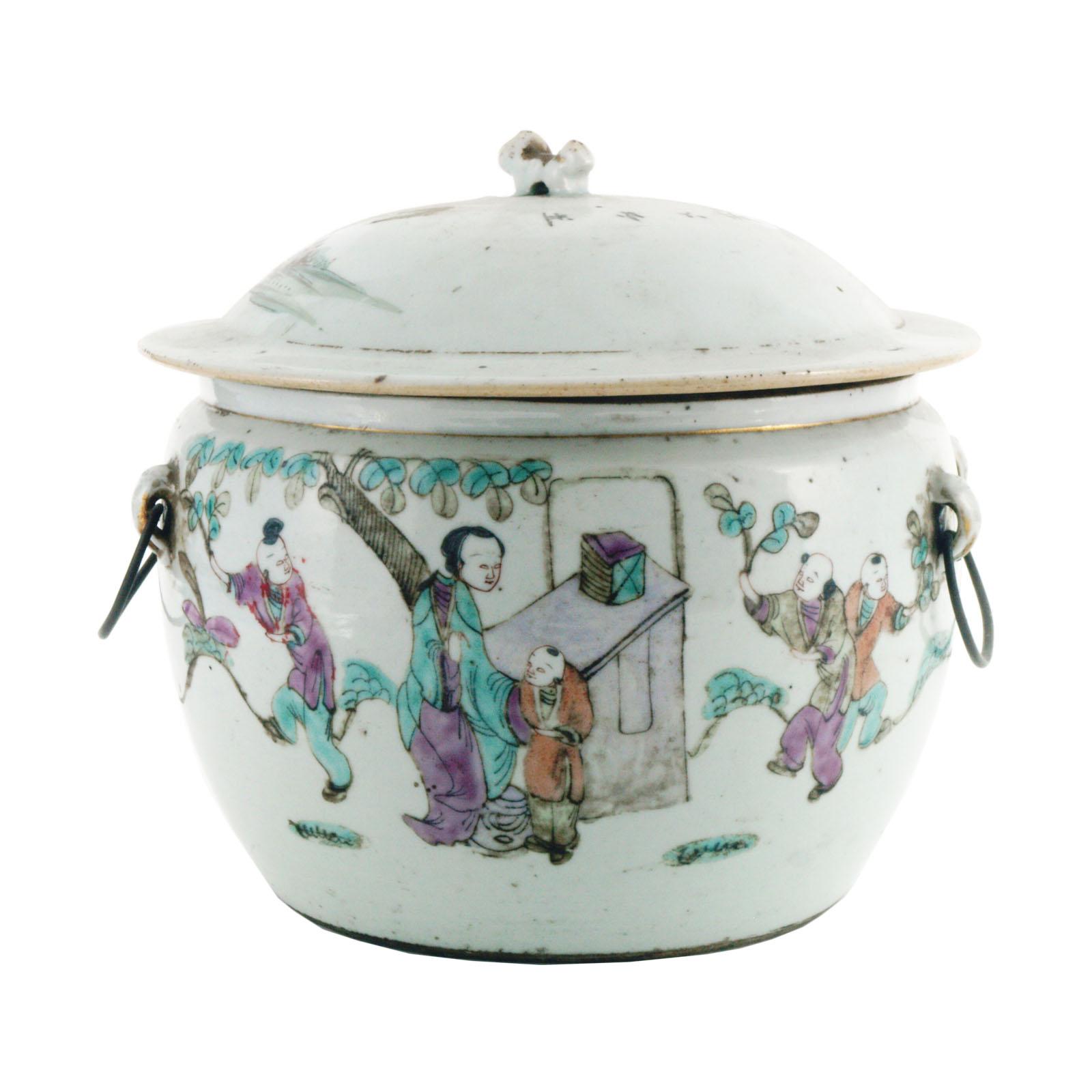 Jarrón de cubo de porcelana china de principios del siglo XX, Famille Verte