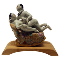 Early 20th Century Chinese Porcelain Erotic Figural Scene Hand Painted