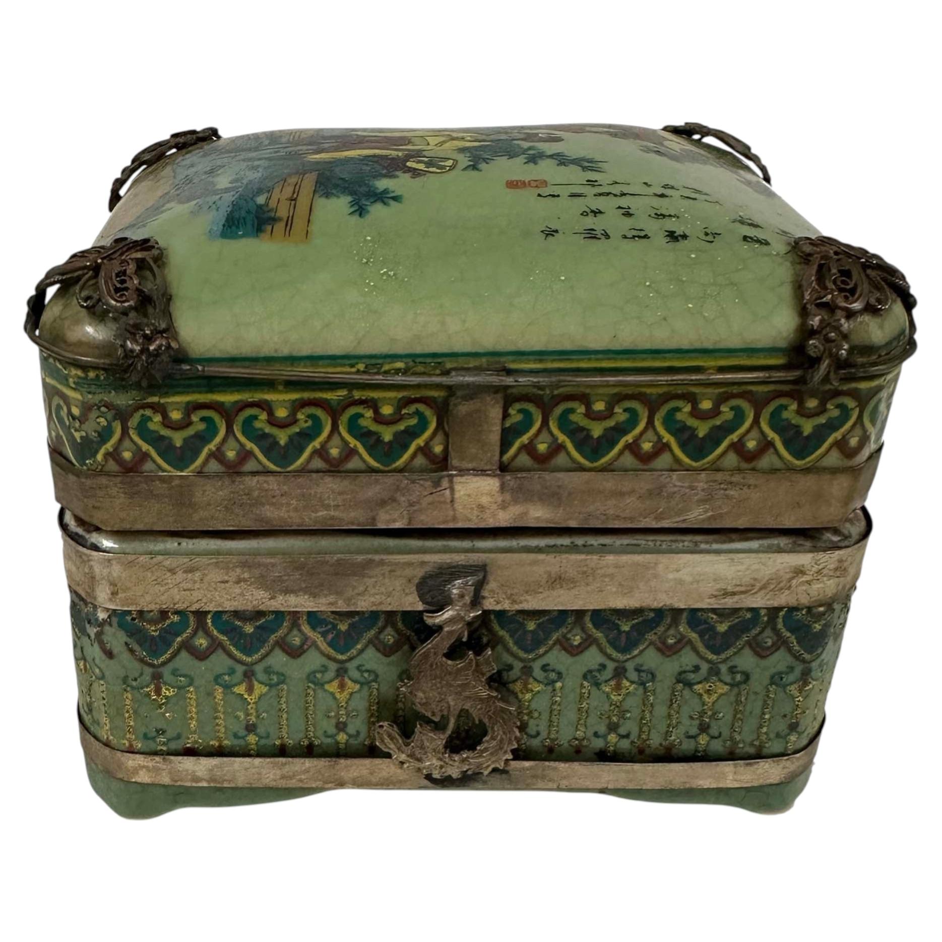 Early 20th-Century Chinese Porcelain Geisha Trinket Box