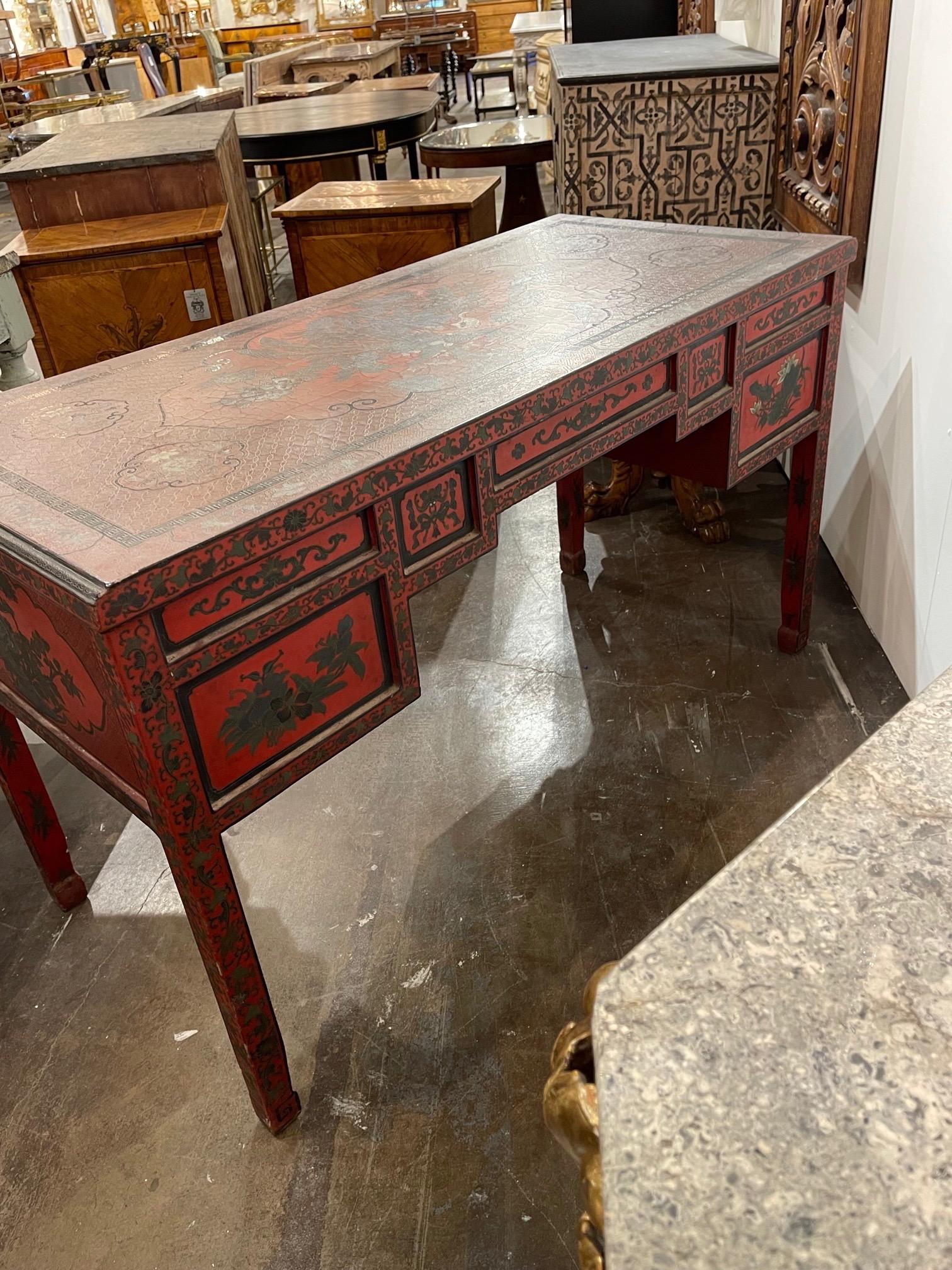 Early 20th Century Chinese Red and Black Lacquered Writing Desk 3