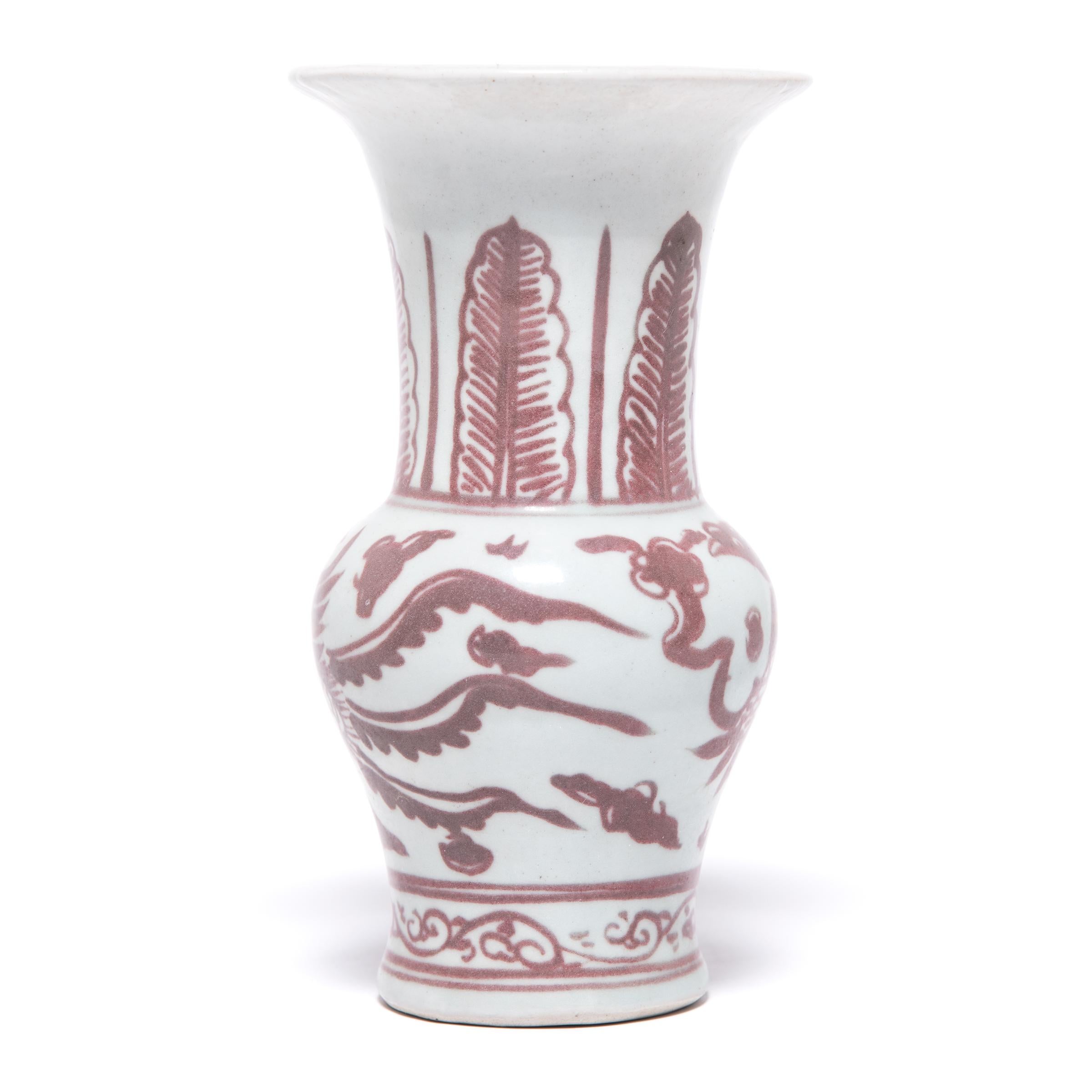 Glazed Chinese Red and White Phoenix Fantail Vase, c. 1900
