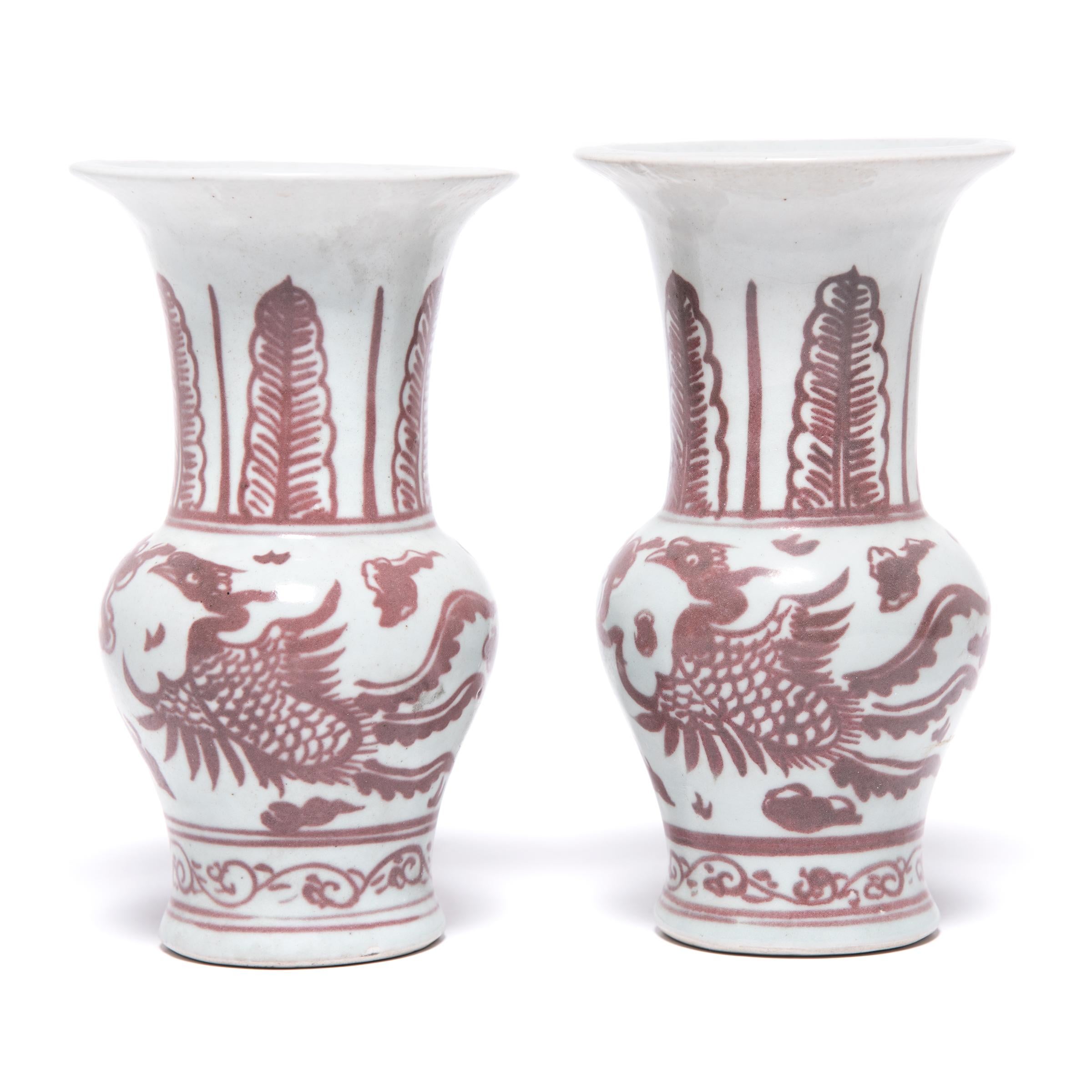 20th Century Chinese Red and White Phoenix Fantail Vase, c. 1900