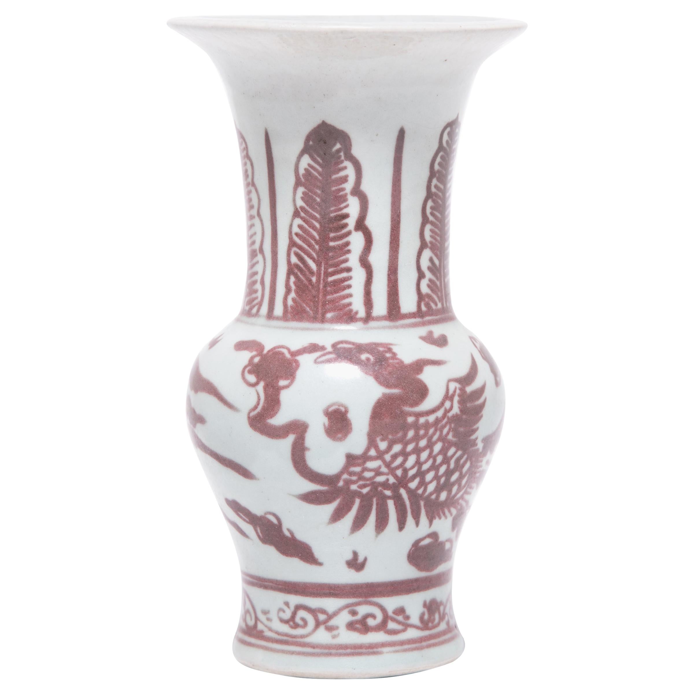 Chinese Red and White Phoenix Fantail Vase, c. 1900