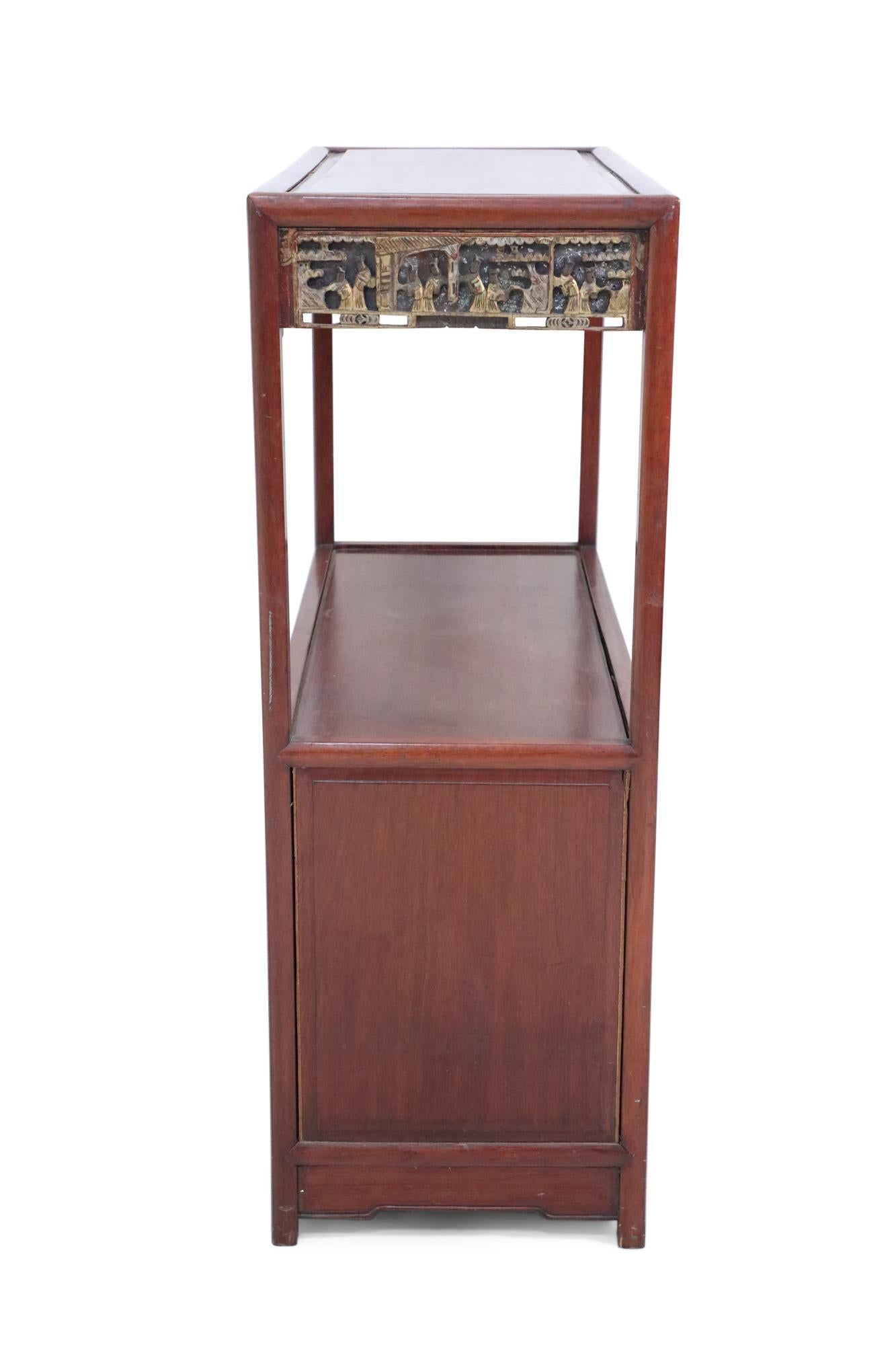 Chinese Export Early 20th Century Chinese Red Carved Wooden Display Cabinet For Sale