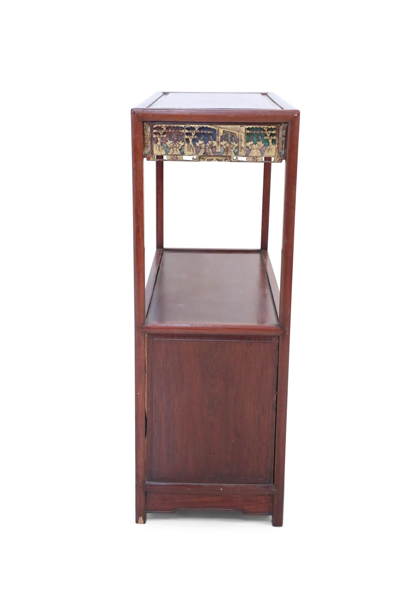 Early 20th Century Chinese Red Carved Wooden Display Cabinet For Sale 3