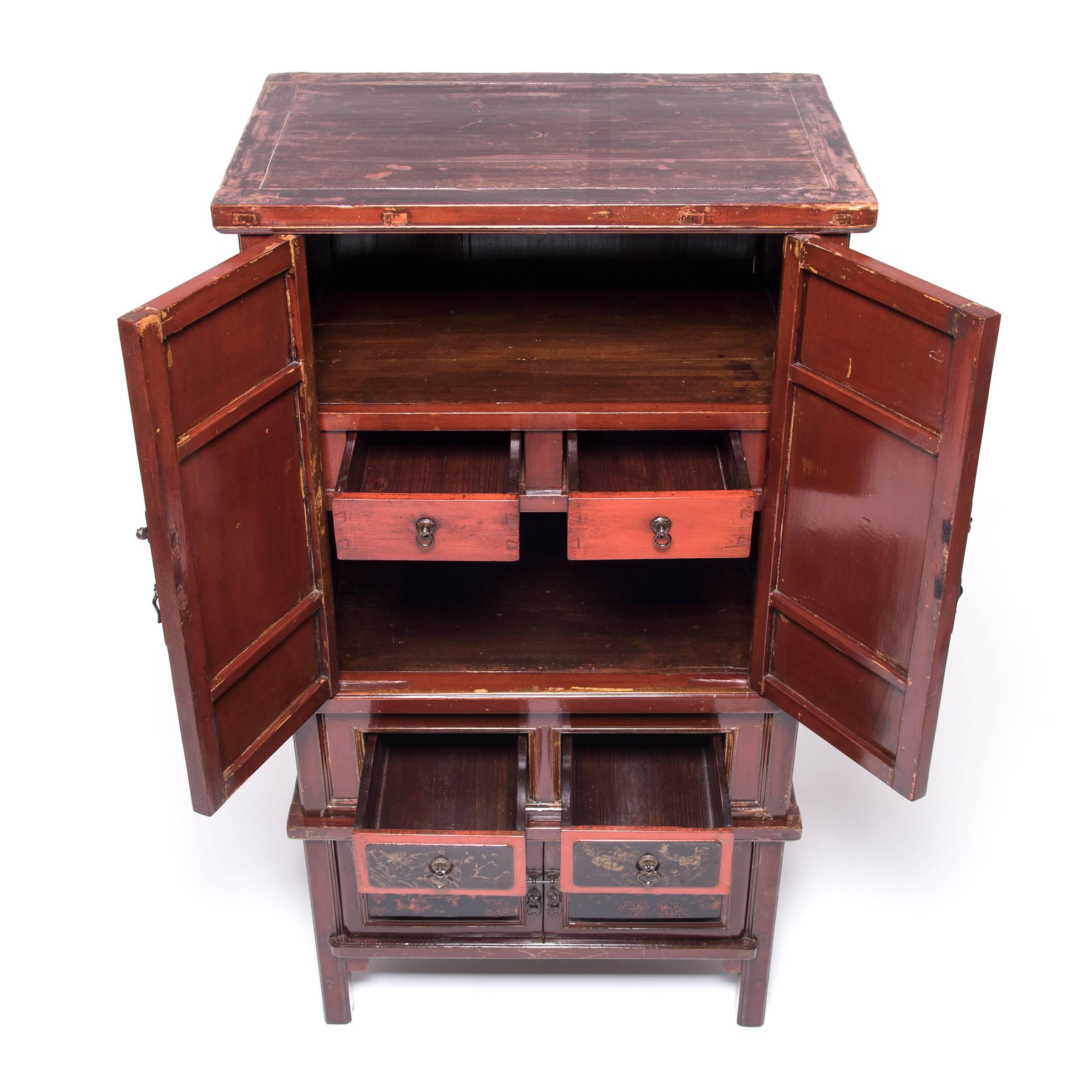 Elm Chinese Gilt Red Lacquer Cabinet, c. 1900
