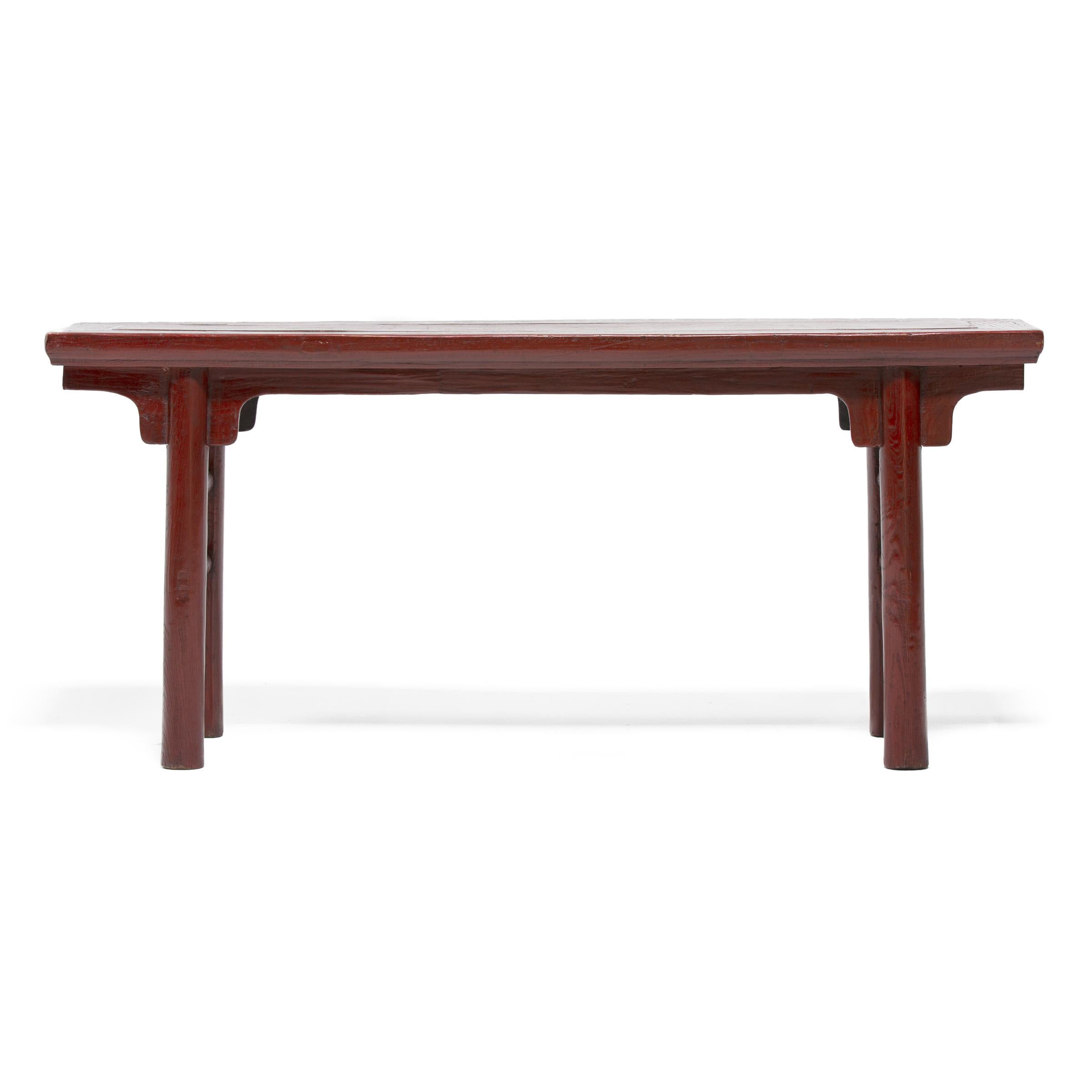 Lacquered Early 20th Century Chinese Red Lacquer Gate Bench