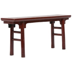 Early 20th Century Chinese Red Lacquer Gate Bench