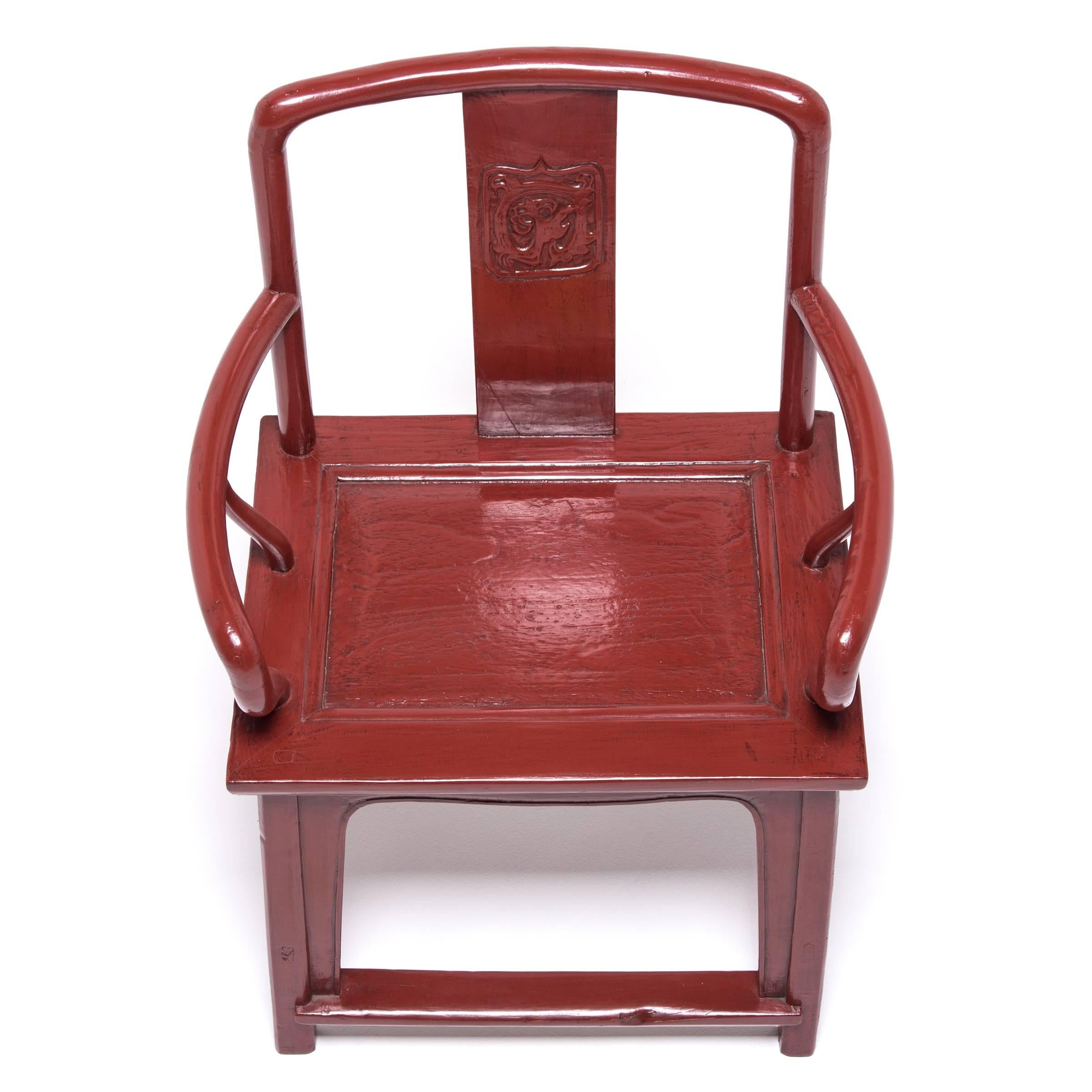 20th Century Chinese Red Lacquer Official's Chair, c. 1900 For Sale