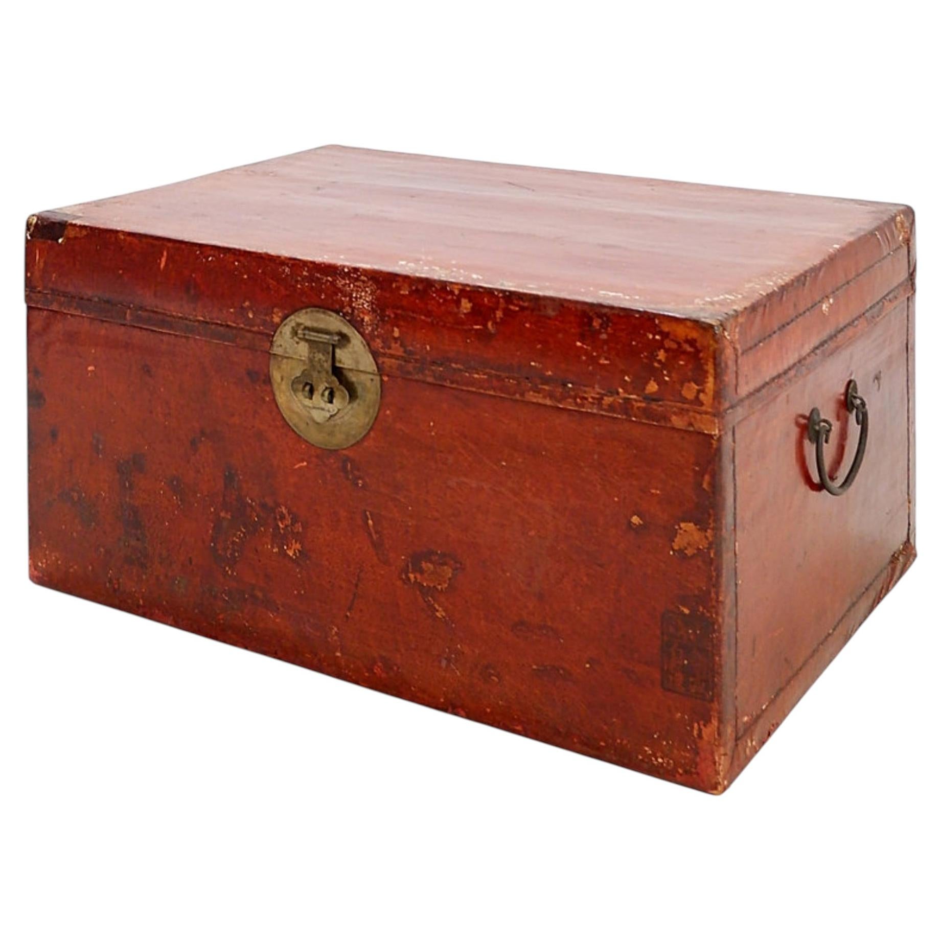 Early 20th century Chinese red lacquered leather Trunk