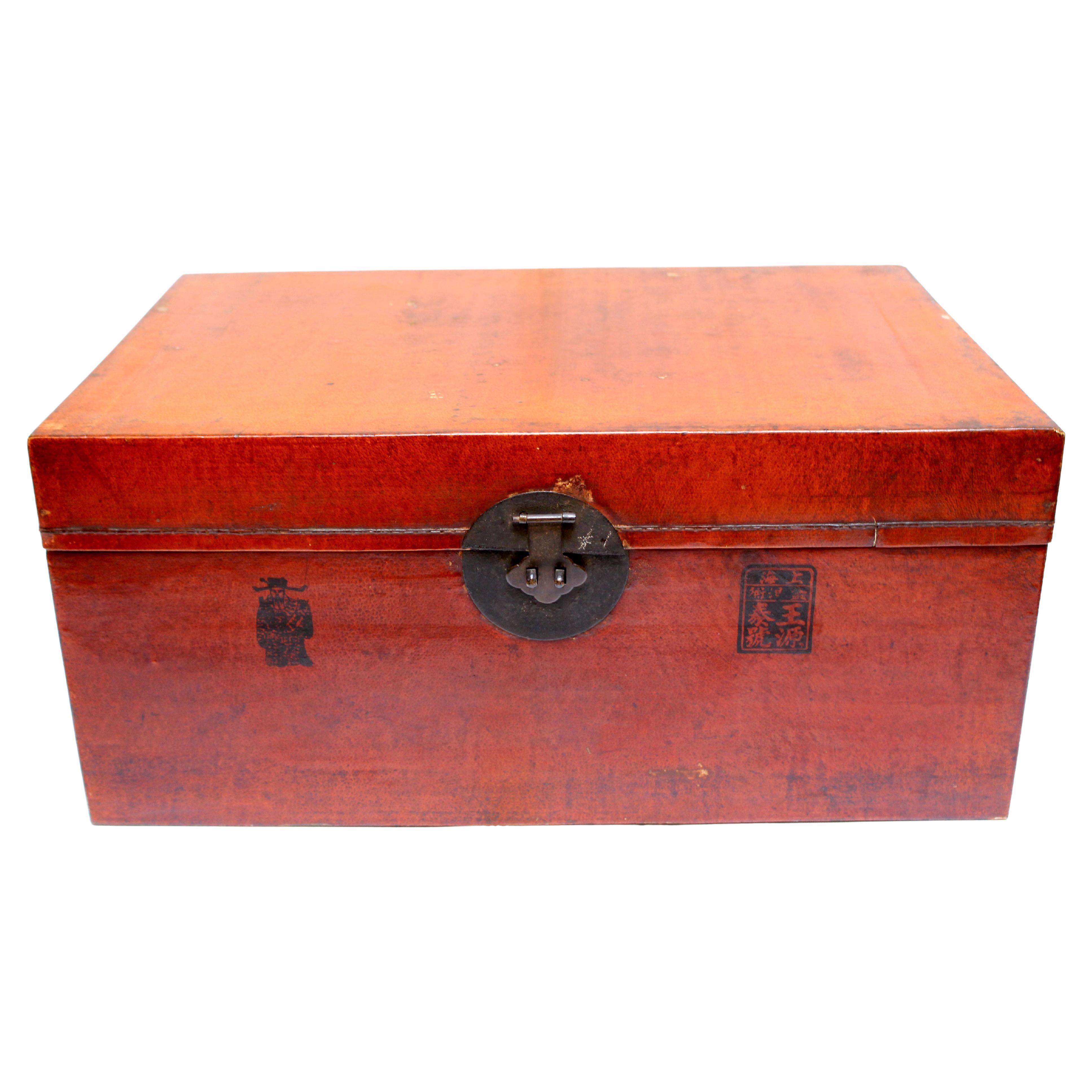 Early 20th Century Chinese Red Trunk with Iron Mounts For Sale