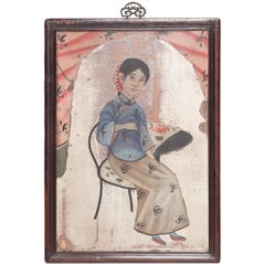 Early 20th Century Chinese Reverse Glass Portrait Painting