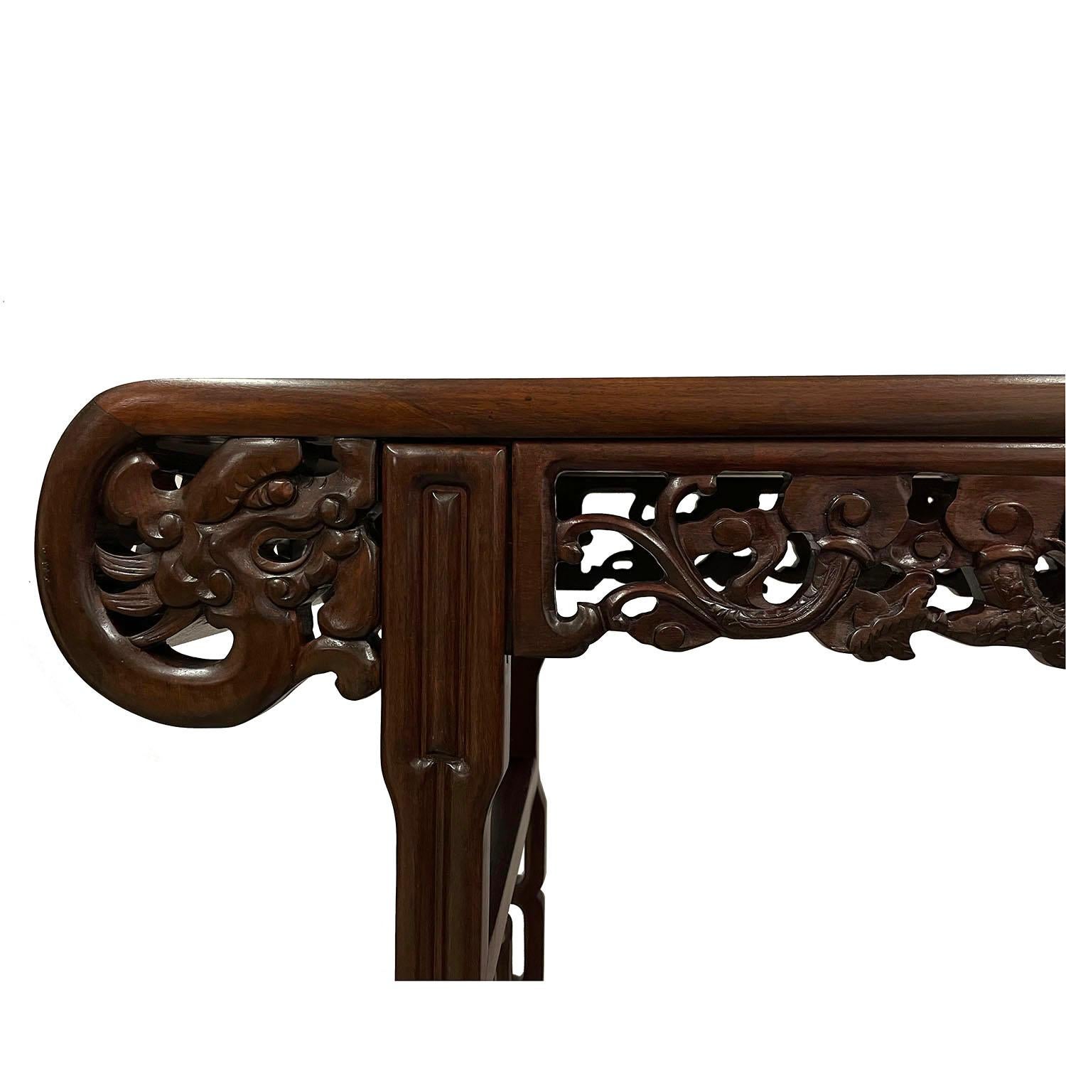 Chinese Export Early 20th Century Chinese Rosewood Dragon Altar Table/Entry Console For Sale