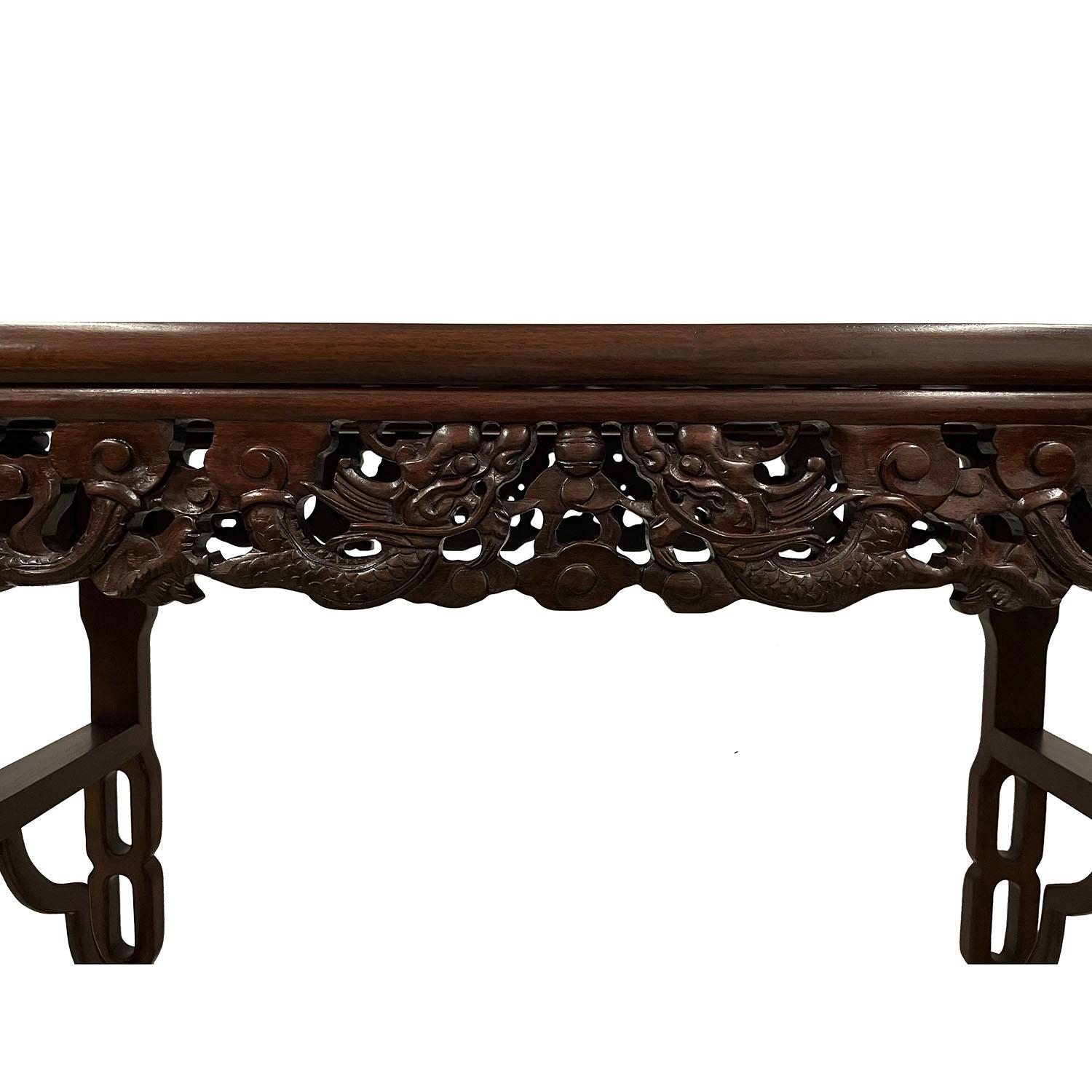 Carved Early 20th Century Chinese Rosewood Dragon Altar Table/Entry Console For Sale