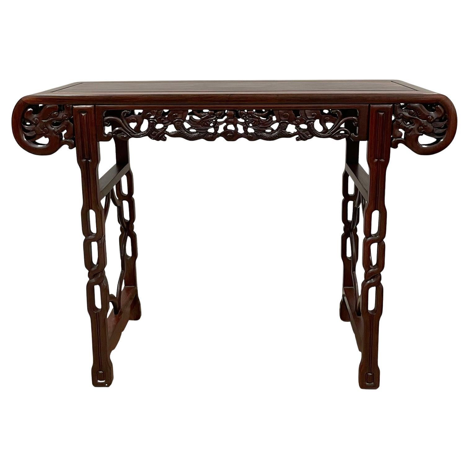 Early 20th Century Chinese Rosewood Dragon Altar Table/Entry Console For Sale