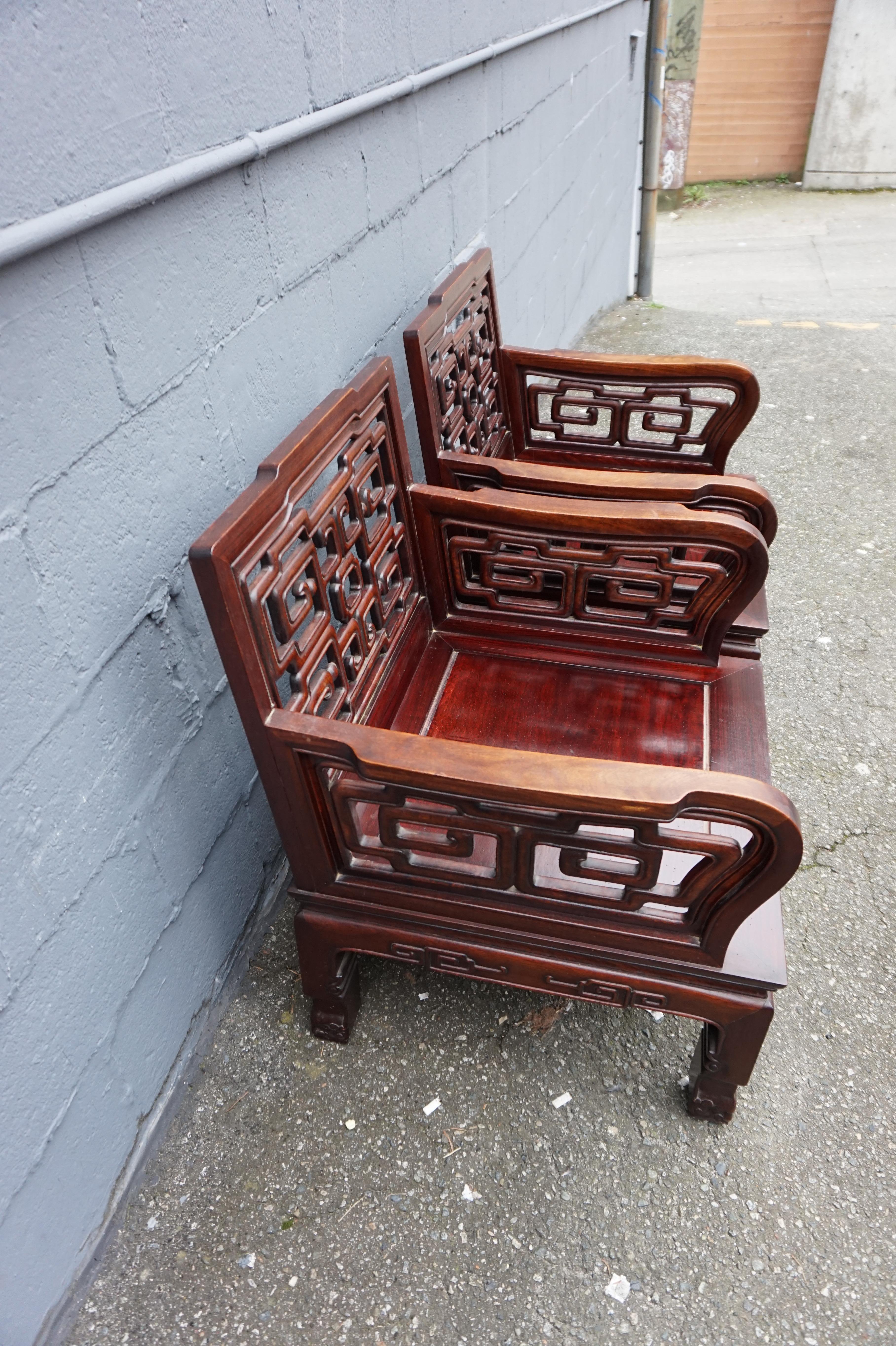 Early 20th Century Chinese Solid Rosewood Hand-carved Armchairs For Sale 4